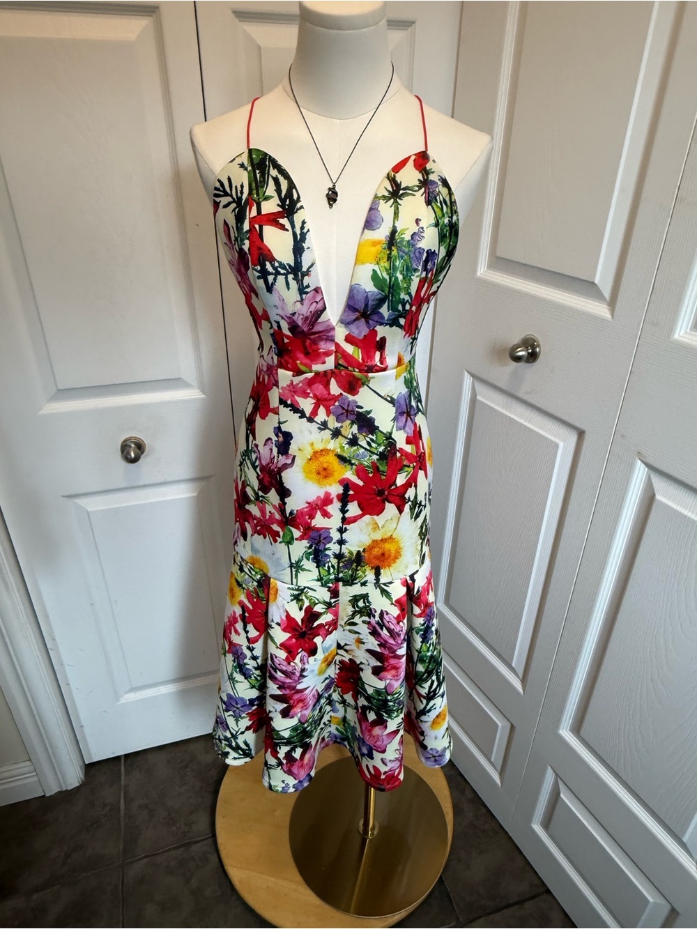 ASOS White Floral Plunge Midi Dress with Multicolor Print